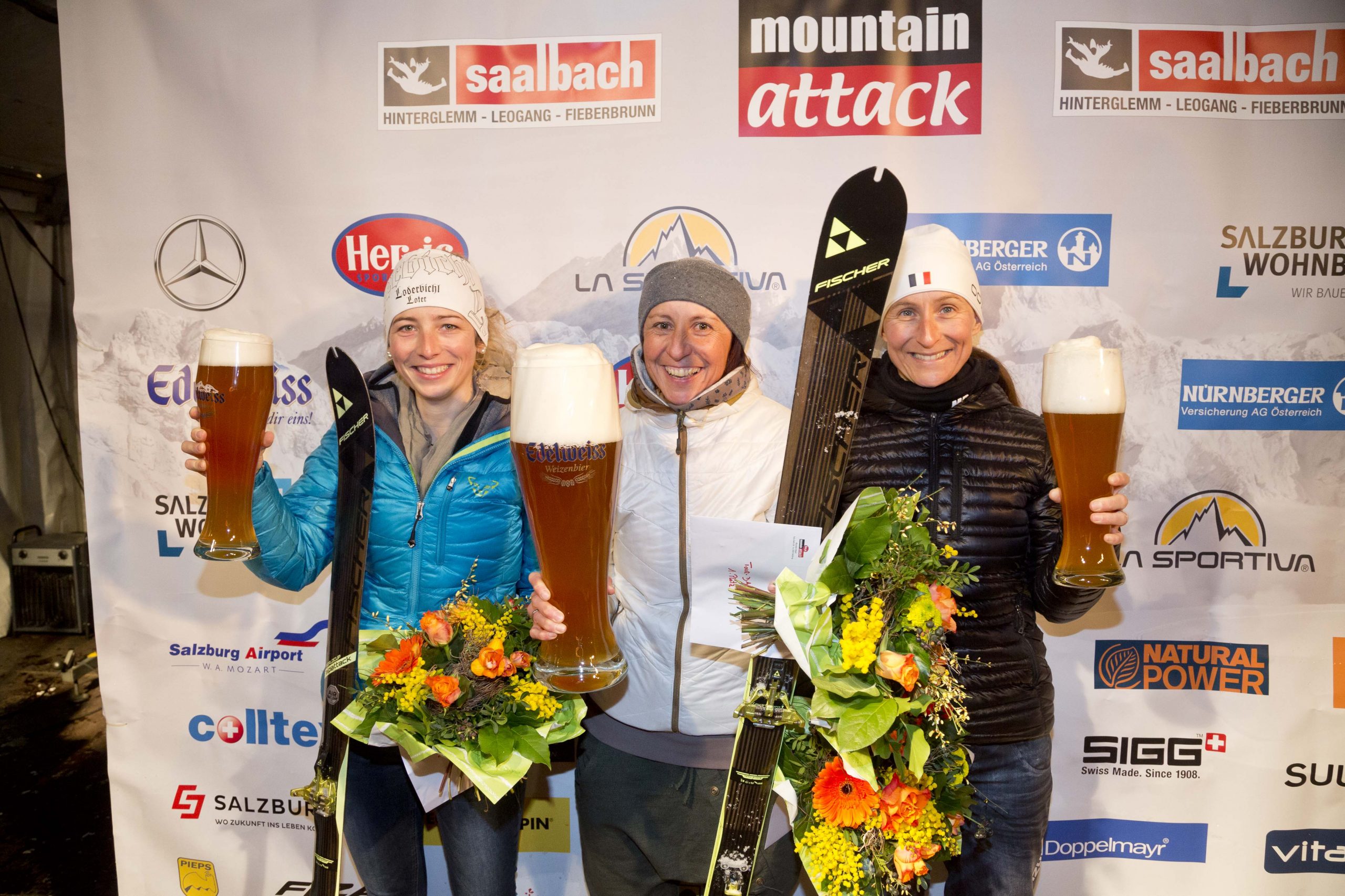Tour Damen: 1 Ulrike Exenberger, AUT, 2 Kati Wimmer, AUT, 3 Marita Kröhn, AUT, Mountain Attack 2017, Saalbach Hinterglemm, Tourenskimarathon, 13012017 © www.wildbild.at