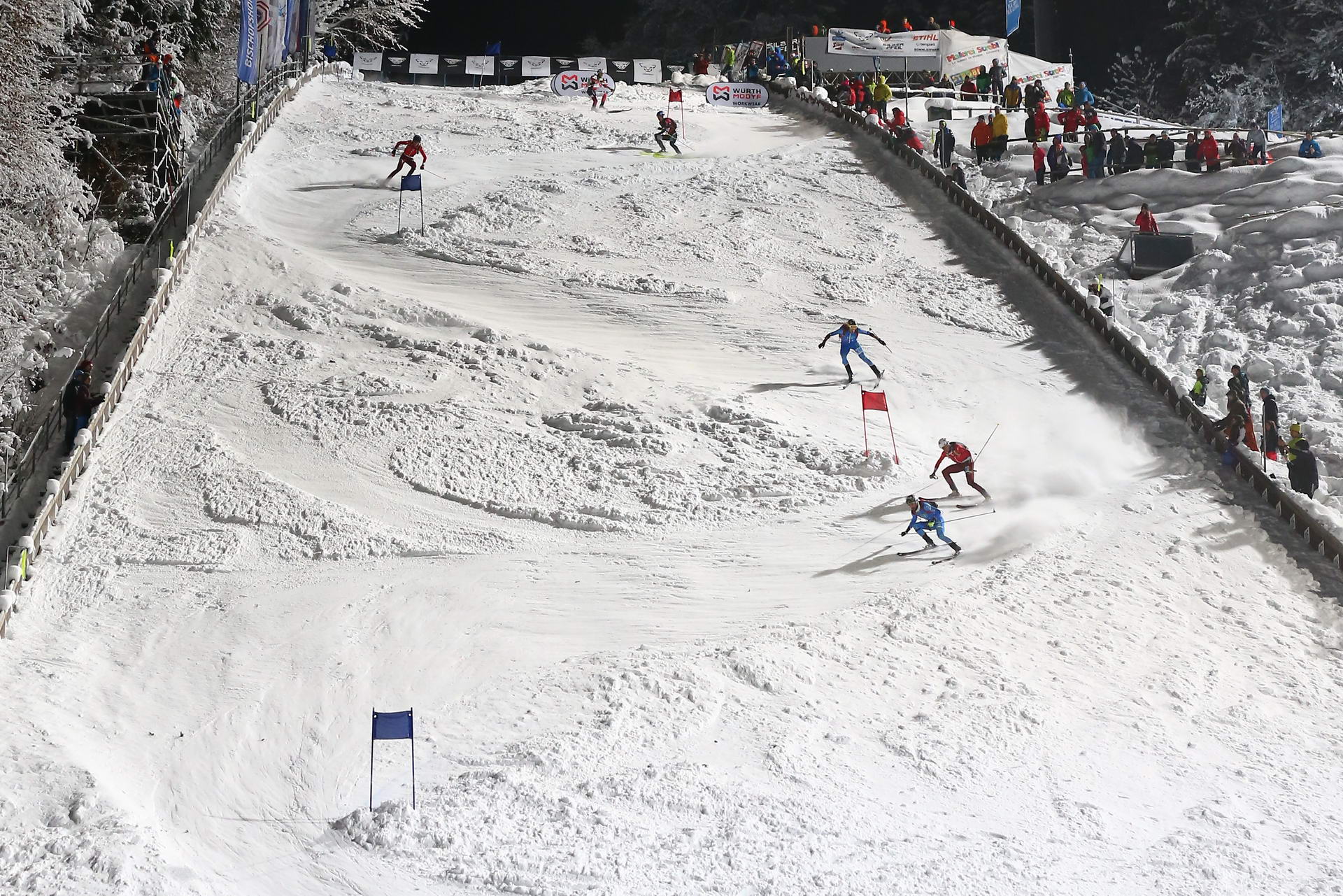 SALZBURG, AUSTRIA - JANUARY 18: men's final round during ISMF World Cup Sprint Race at Paul Ausserleitnerschanze on January 18, 2019 in Salzburg, Austria.