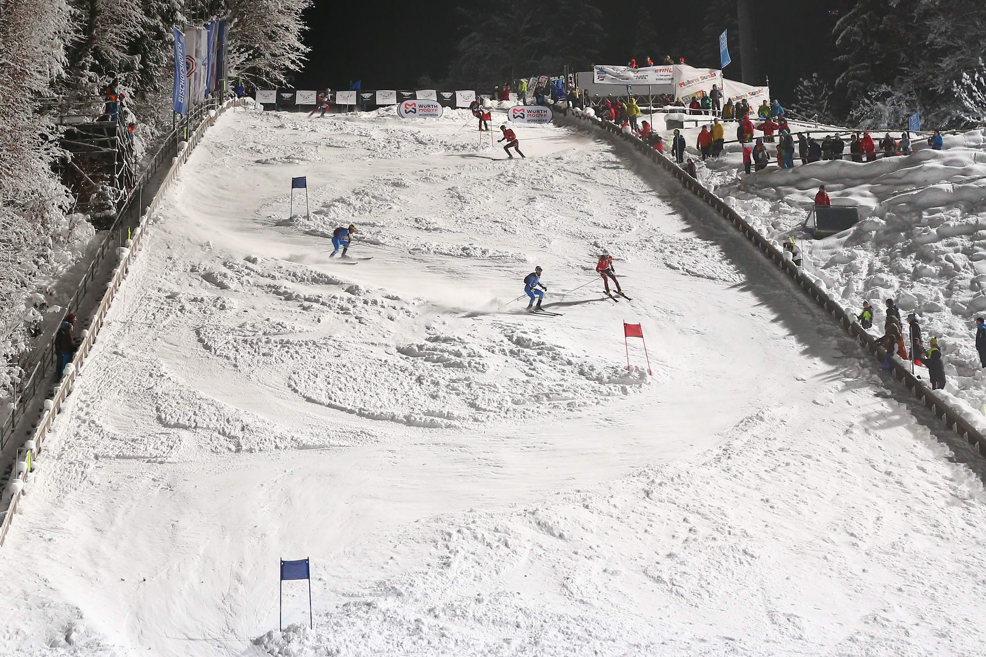 SALZBURG, AUSTRIA - JANUARY 18: men's final round during ISMF World Cup Sprint Race at Paul Ausserleitnerschanze on January 18, 2019 in Salzburg, Austria.
