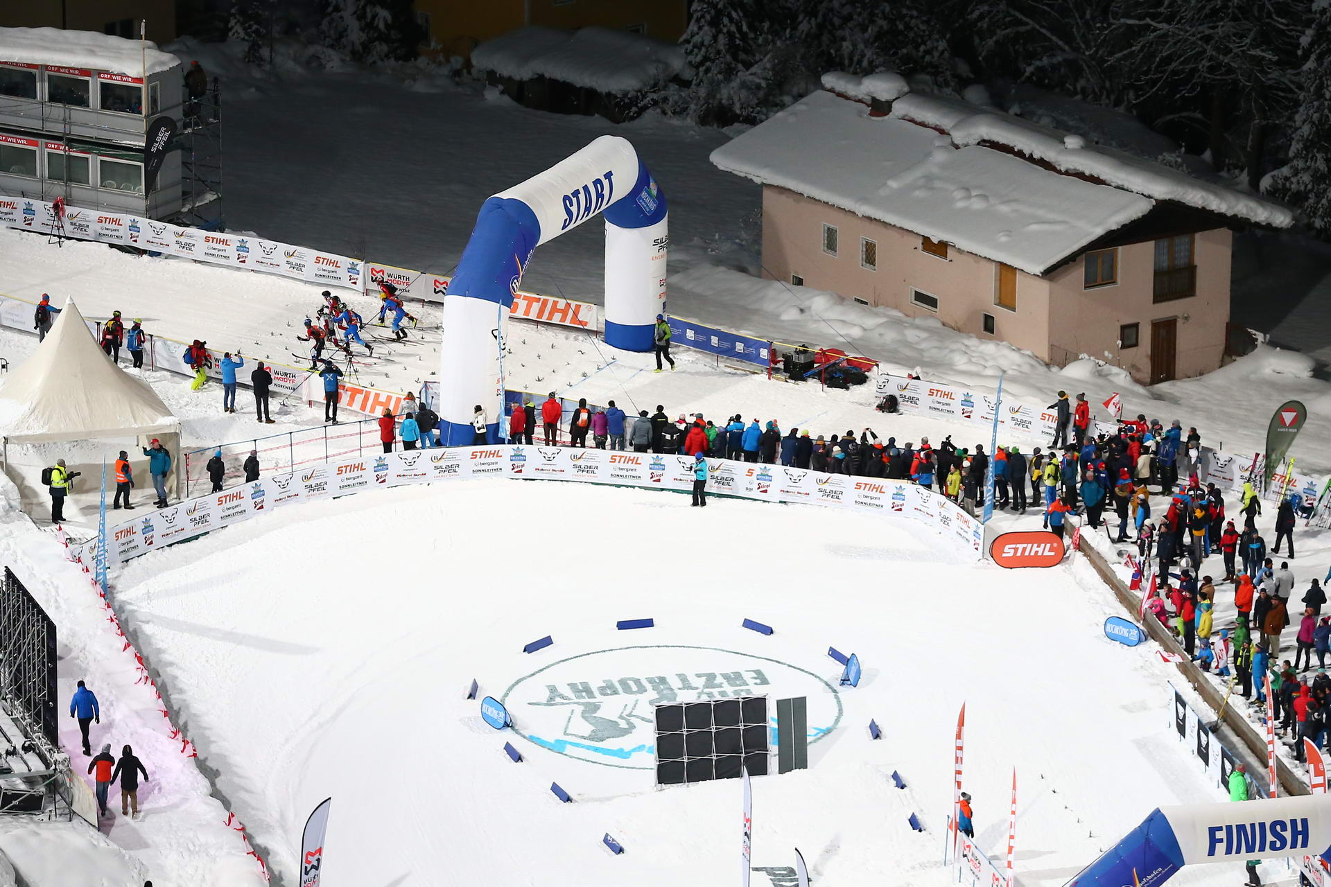 SALZBURG, AUSTRIA - JANUARY 18: start of the men's semi final during ISMF World Cup Sprint Race at Paul Ausserleitnerschanze on January 18, 2019 in Salzburg, Austria.