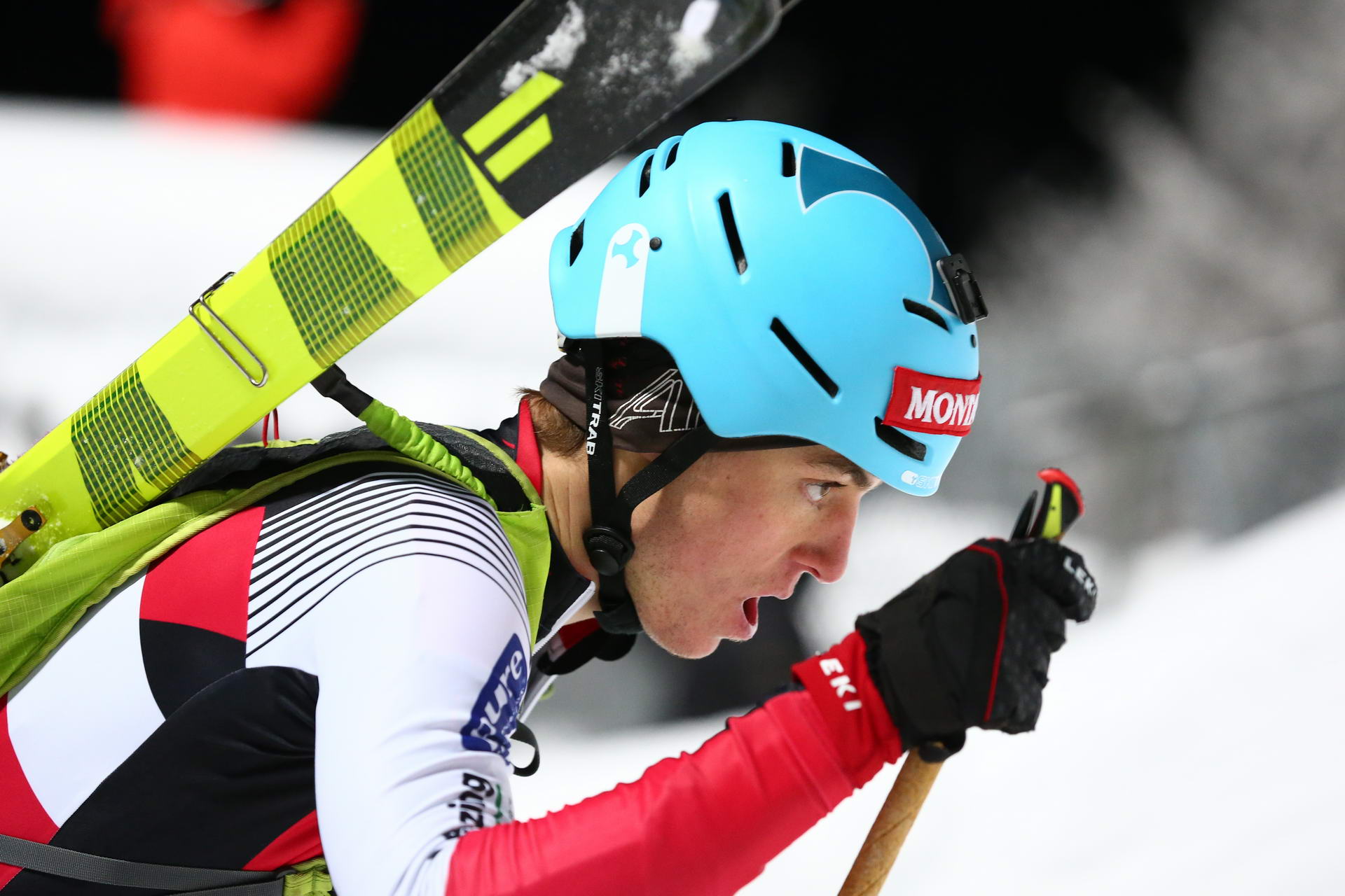 SALZBURG, AUSTRIA - JANUARY 18: Daniel Ganahl of Austria during ISMF World Cup Sprint Race at Paul Ausserleitner Schanze on January 18, 2019 in Salzburg, Austria.