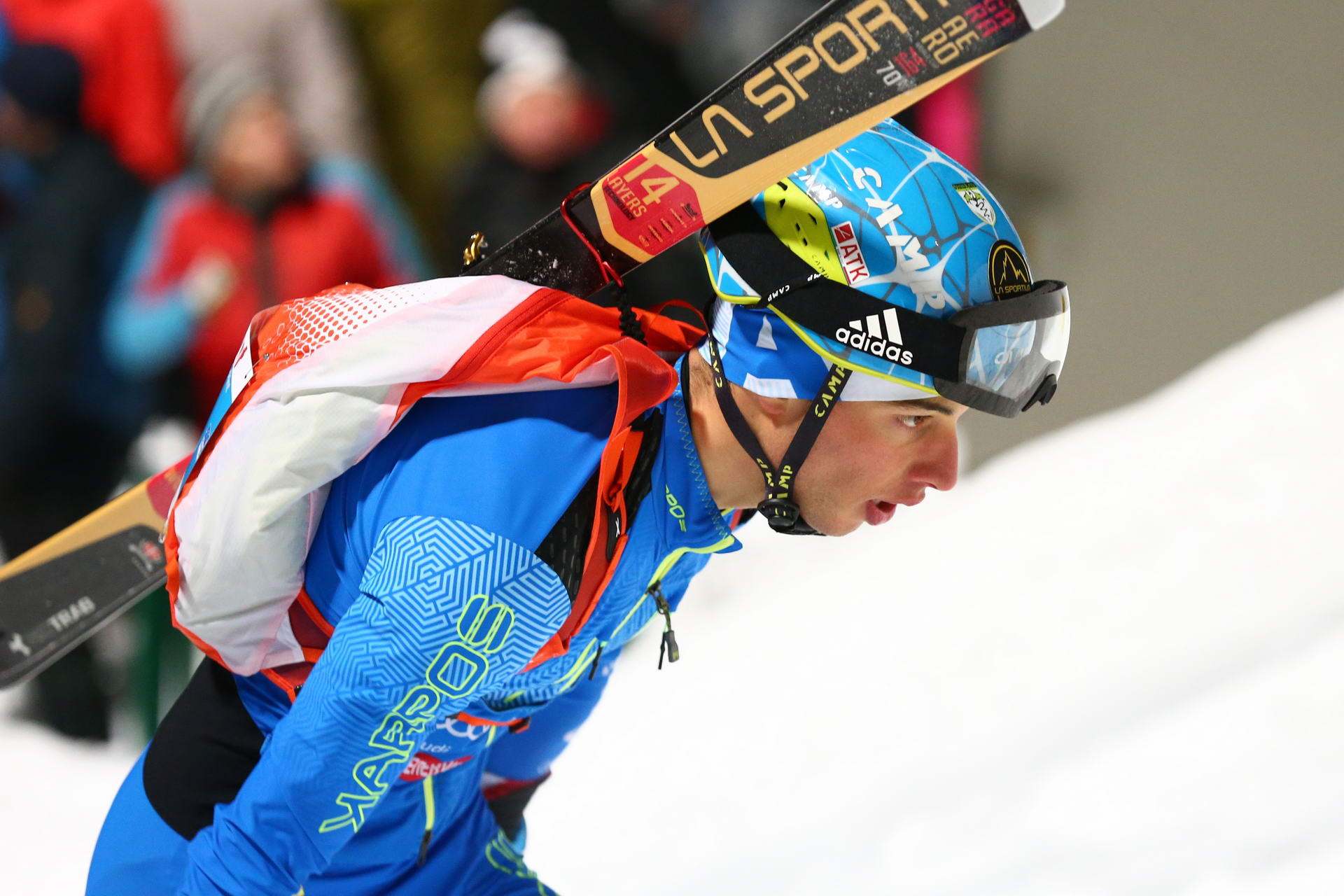 SALZBURG, AUSTRIA - JANUARY 18: Nadir Maguet of Italy during ISMF World Cup Sprint Race at Paul Ausserleitner Schanze on January 18, 2019 in Salzburg, Austria.