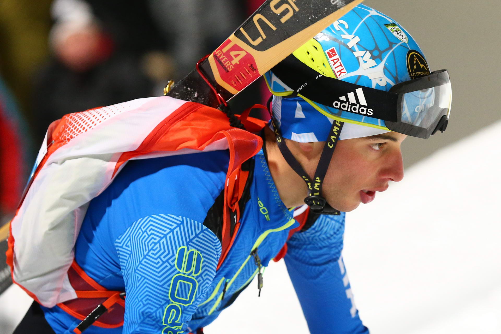 SALZBURG, AUSTRIA - JANUARY 18: Nadir Maguet of Italy during ISMF World Cup Sprint Race at Paul Ausserleitner Schanze on January 18, 2019 in Salzburg, Austria.