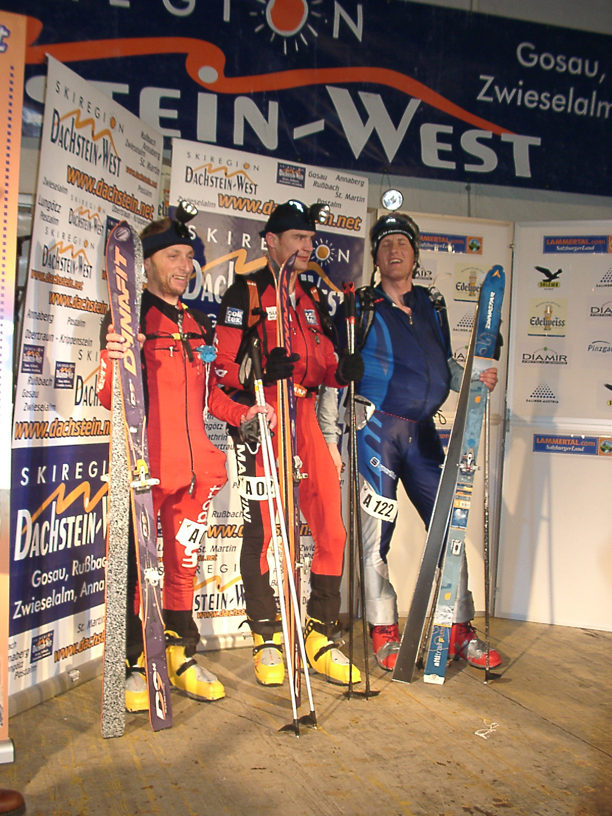 Die ersten drei des DachSteinBock 2003: Markus Stock aus Bischofshofen, Miroslav Leitner (SK), Martin Hornegger aus Annaberg.